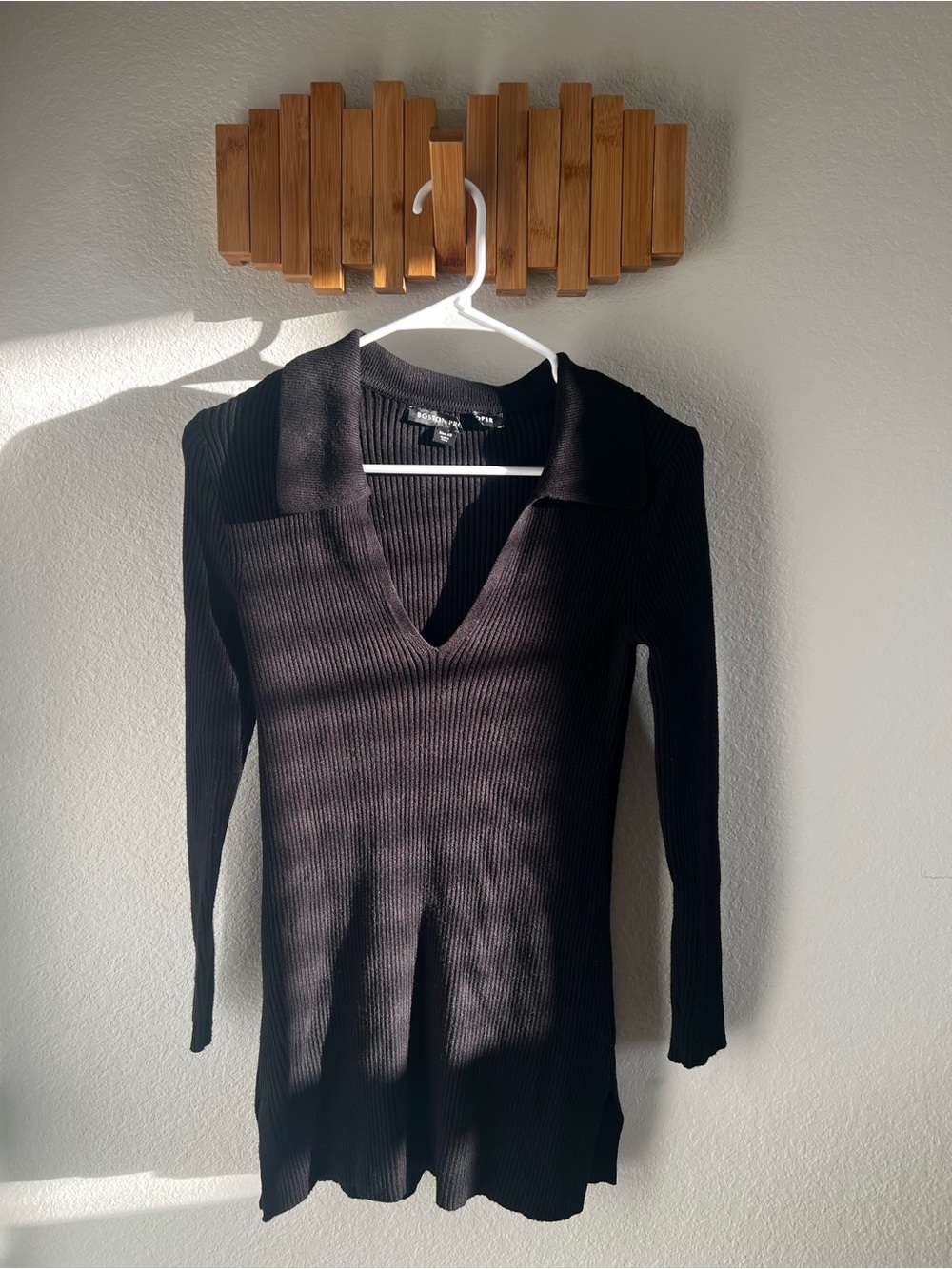 Boston Proper Black Ribbed V-Neck Knit Top